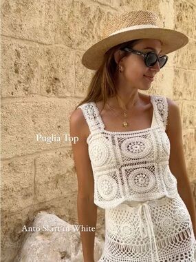 Rouri Official Anto White Crochet Mini Skirt